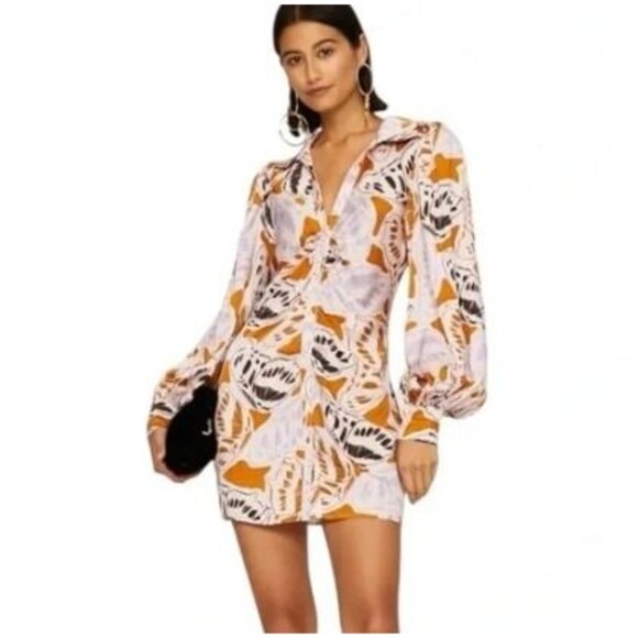 For Love and Lemons Esmeralda Mini Dress Long Ballon Sleeves Button Front Small - Picture 1 of 7